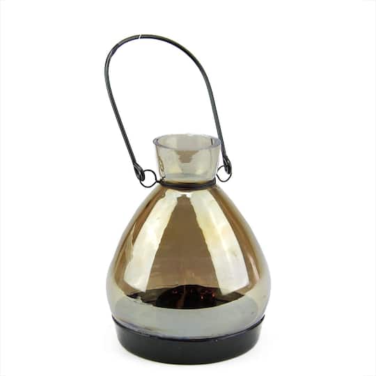 5" Smoke Gray Glass Tapered Bottle Tea Light Candle Lantern